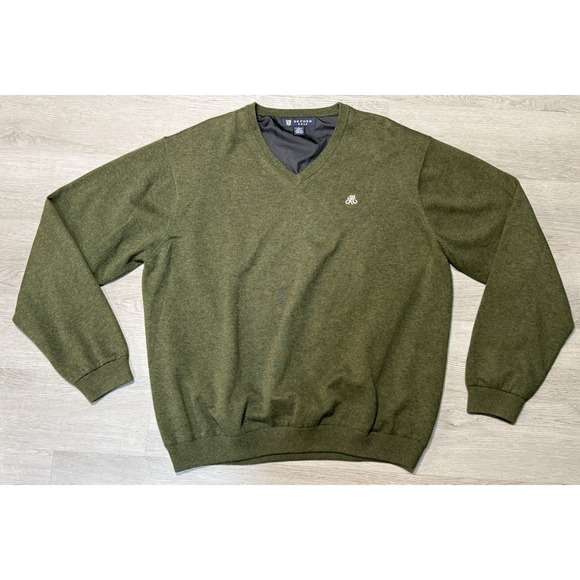 Oxford Other - Oxford Golf V-Neck Sweater Men's Size Large Olive Green Embroidered Cursive "R"